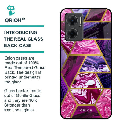 Electroplated Geometric Marble Glass Case for Redmi 11 Prime 5G