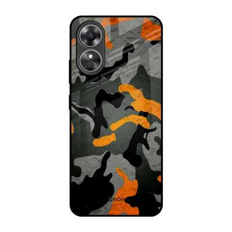 Camouflage Orange OPPO A17 Glass Back Cover Online