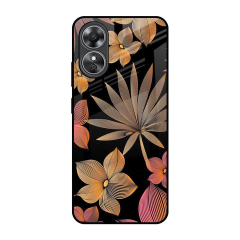 Lines Pattern Flowers OPPO A17 Glass Back Cover Online