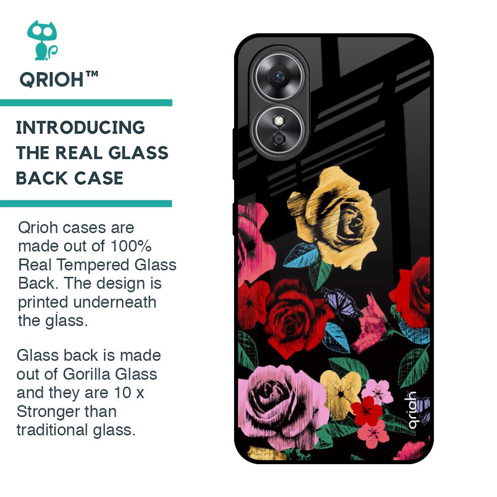 Floral Decorative Glass Case For OPPO A17