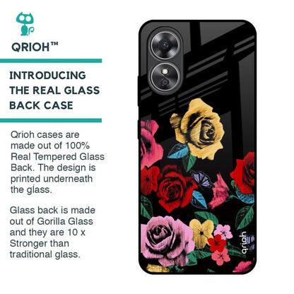 Floral Decorative Glass Case For OPPO A17