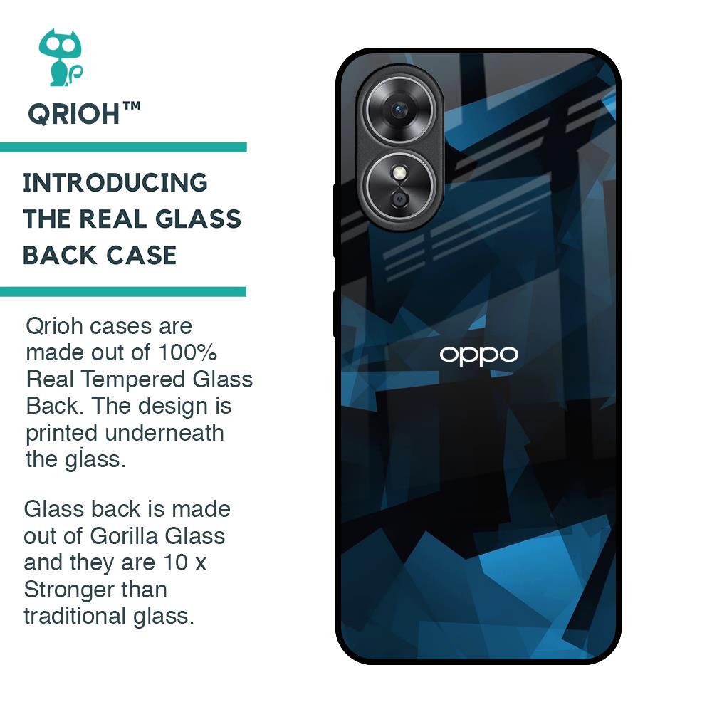 Polygonal Blue Box Glass Case For OPPO A17