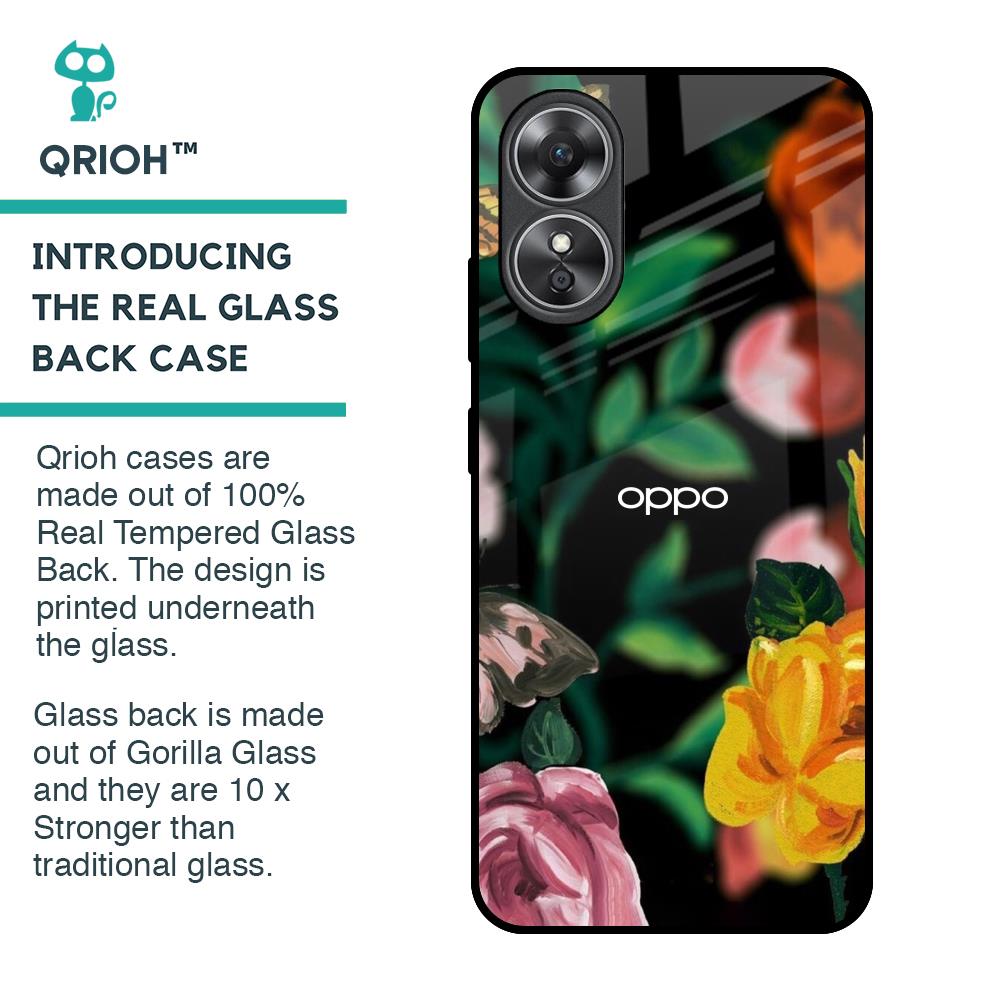Flowers & Butterfly Glass Case for OPPO A17