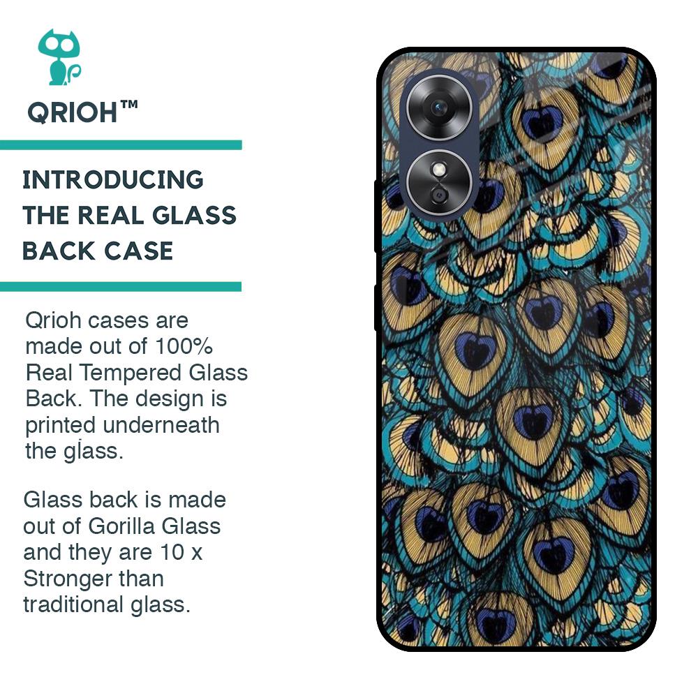 Peacock Feathers Glass case for OPPO A17