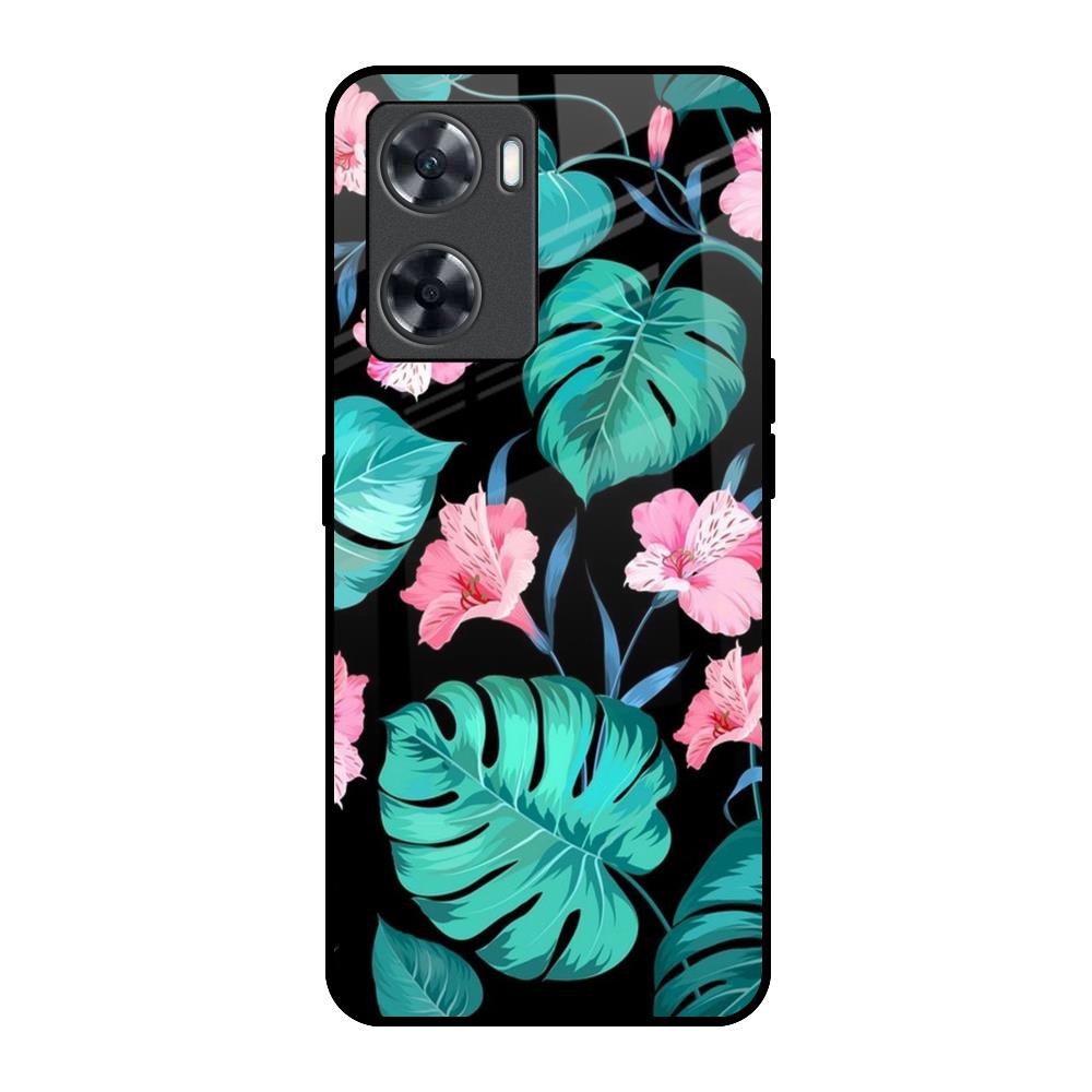Tropical Leaves & Pink Flowers OnePlus Nord N20 SE Glass Back Cover Online