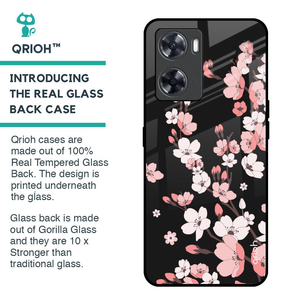 Black Cherry Blossom Glass Case for OnePlus Nord N20 SE