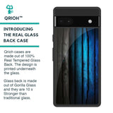 Grey & Blue Wooden Texture Glass Case for Google Pixel 6a