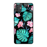 Tropical Leaves & Pink Flowers Samsung Galaxy M13 5G Glass Back Cover Online