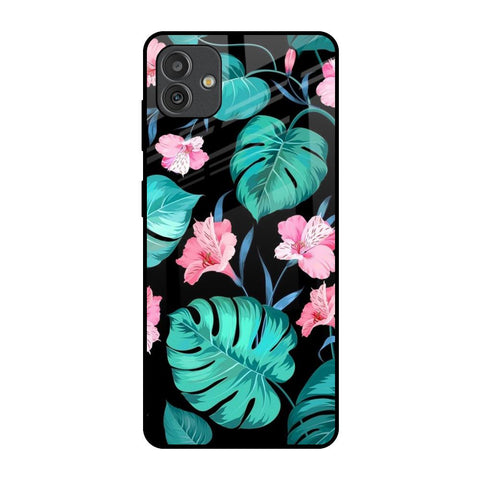Tropical Leaves & Pink Flowers Samsung Galaxy M13 5G Glass Back Cover Online
