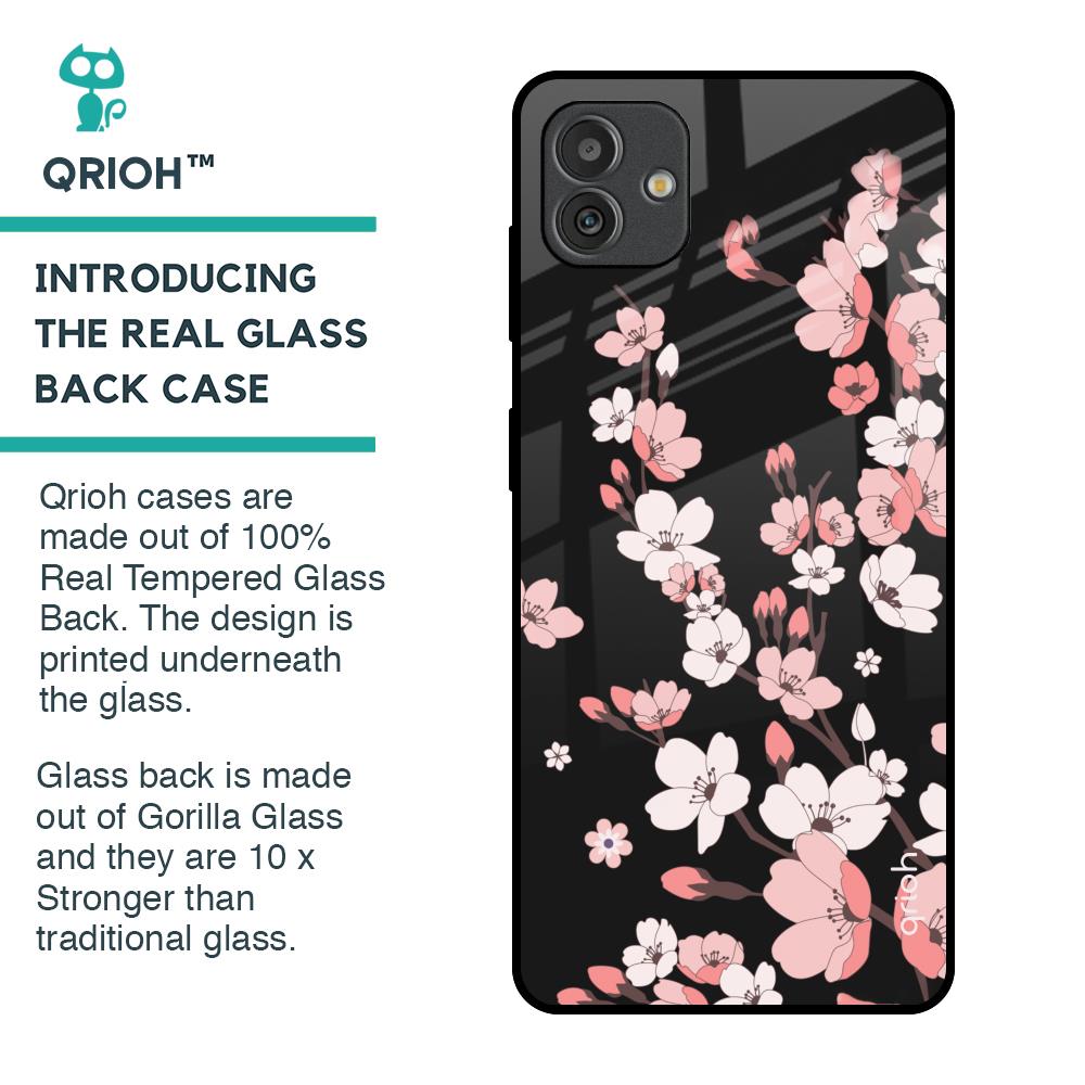 Black Cherry Blossom Glass Case for Samsung Galaxy M13 5G