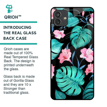 Tropical Leaves & Pink Flowers Glass Case for Samsung Galaxy M13 5G