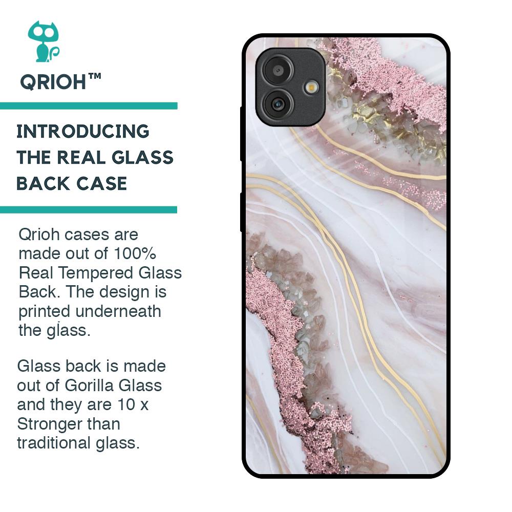 Pink & Gold Gllitter Marble Glass Case for Samsung Galaxy M13 5G