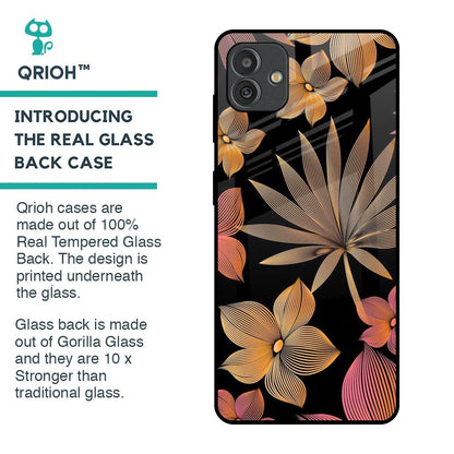 Lines Pattern Flowers Glass Case for Samsung Galaxy M13 5G