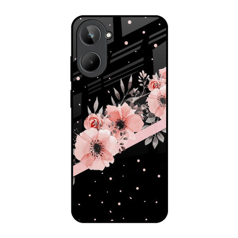 Floral Black Band Realme 10 Glass Back Cover Online