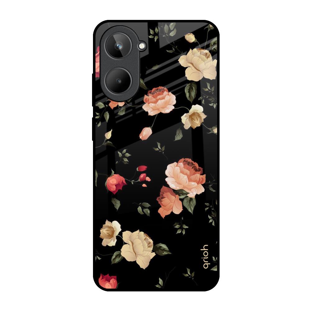 Black Spring Floral Realme 10 Glass Back Cover Online