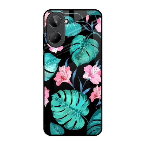 Tropical Leaves & Pink Flowers Realme 10 Glass Back Cover Online