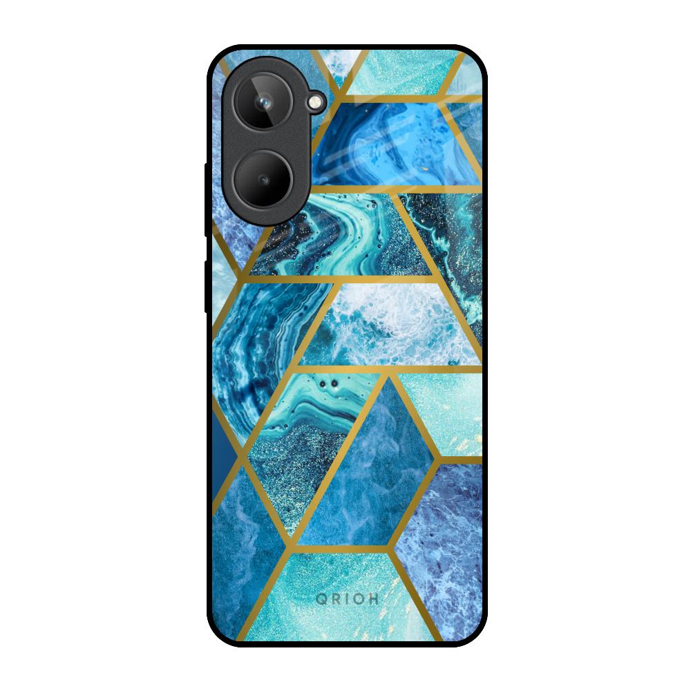 Turquoise Geometrical Marble Realme 10 Glass Back Cover Online