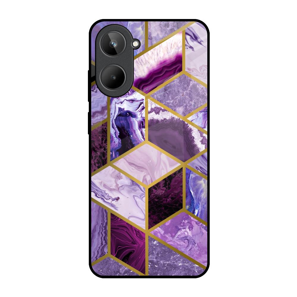 Purple Rhombus Marble Realme 10 Glass Back Cover Online