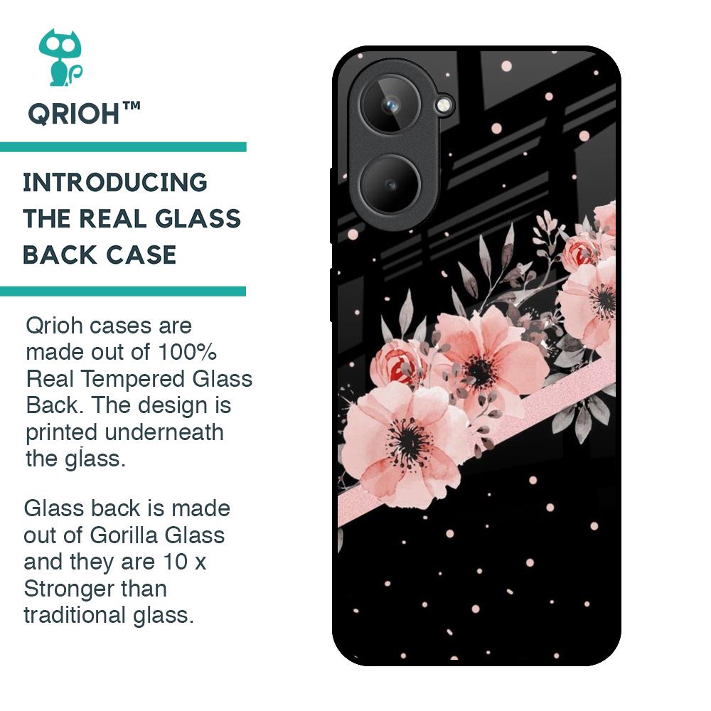 Floral Black Band Glass Case For Realme 10