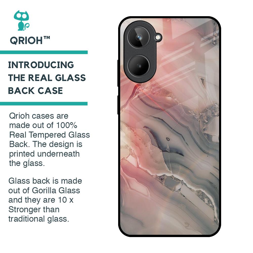Pink And Grey Marble Glass Case For Realme 10