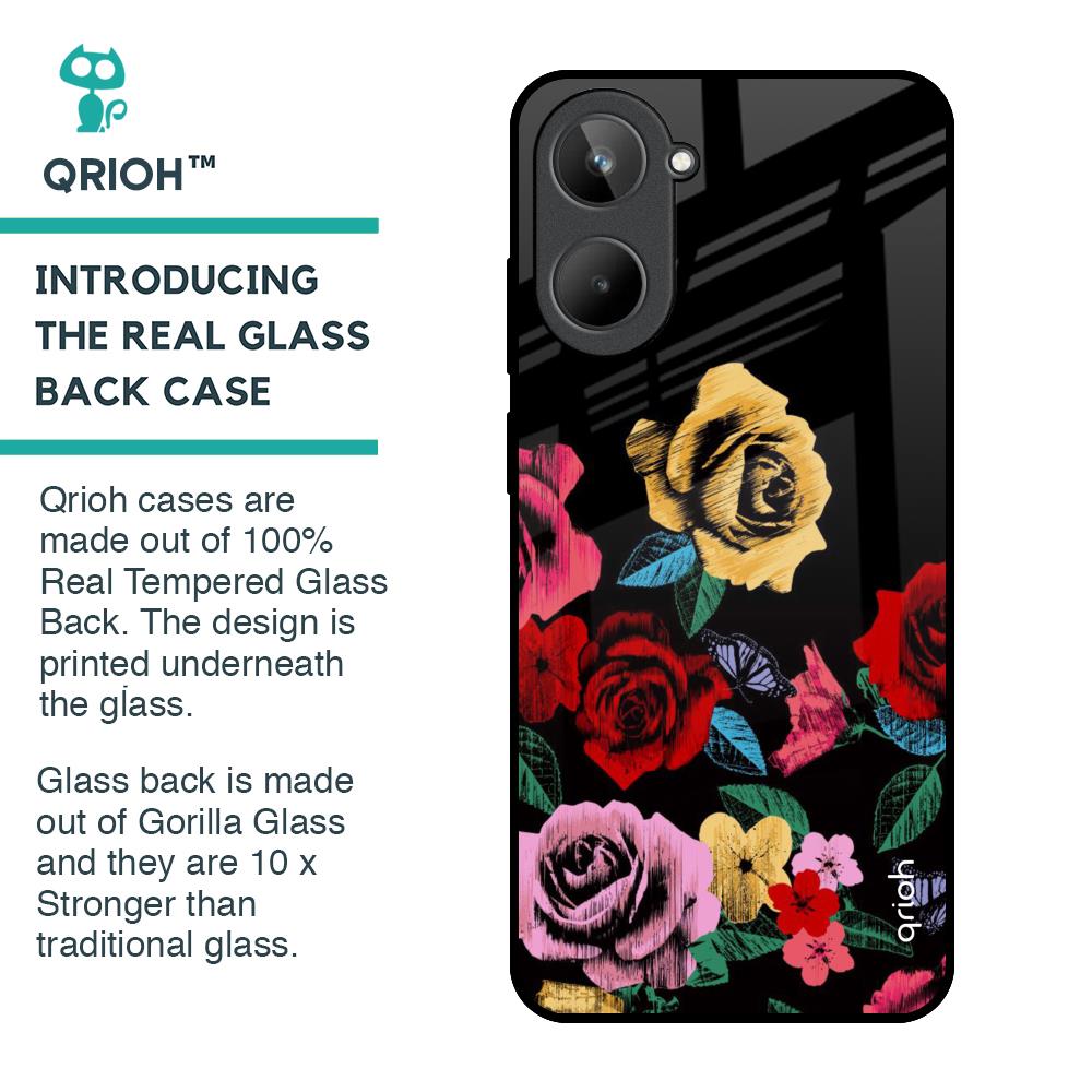 Floral Decorative Glass Case For Realme 10