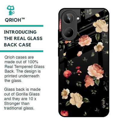 Black Spring Floral Glass Case for Realme 10
