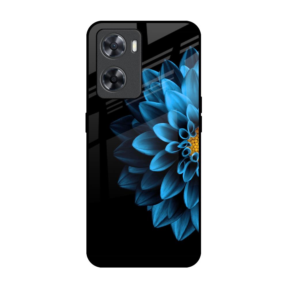 Half Blue Flower OPPO A77s Glass Back Cover Online