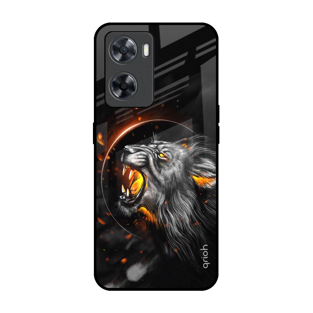 Aggressive Lion OPPO A77s Glass Back Cover Online