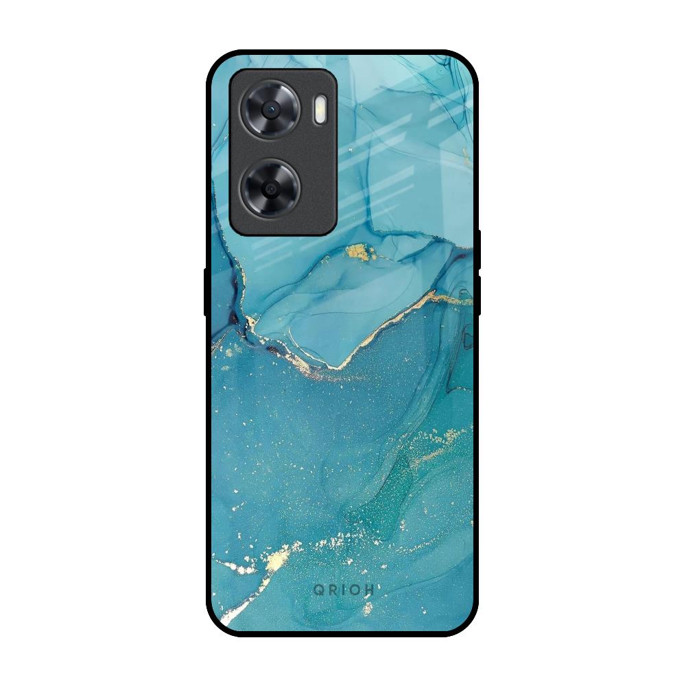 Blue Golden Glitter OPPO A77s Glass Back Cover Online