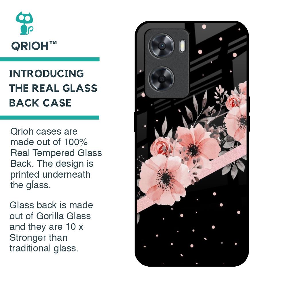 Floral Black Band Glass Case For OPPO A77s