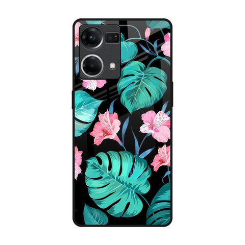 Tropical Leaves & Pink Flowers Oppo F21s Pro Glass Back Cover Online