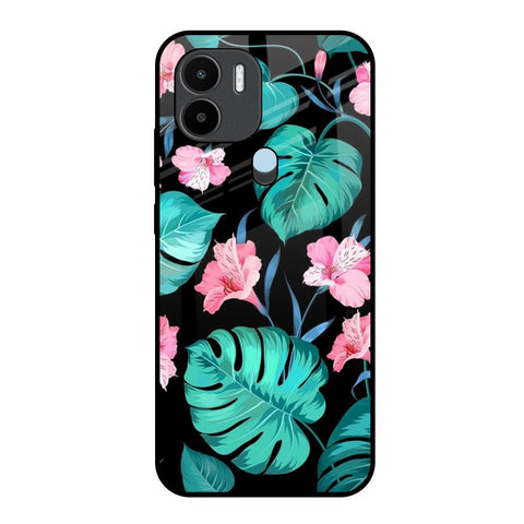 Tropical Leaves & Pink Flowers Redmi A1 Plus Glass Back Cover Online