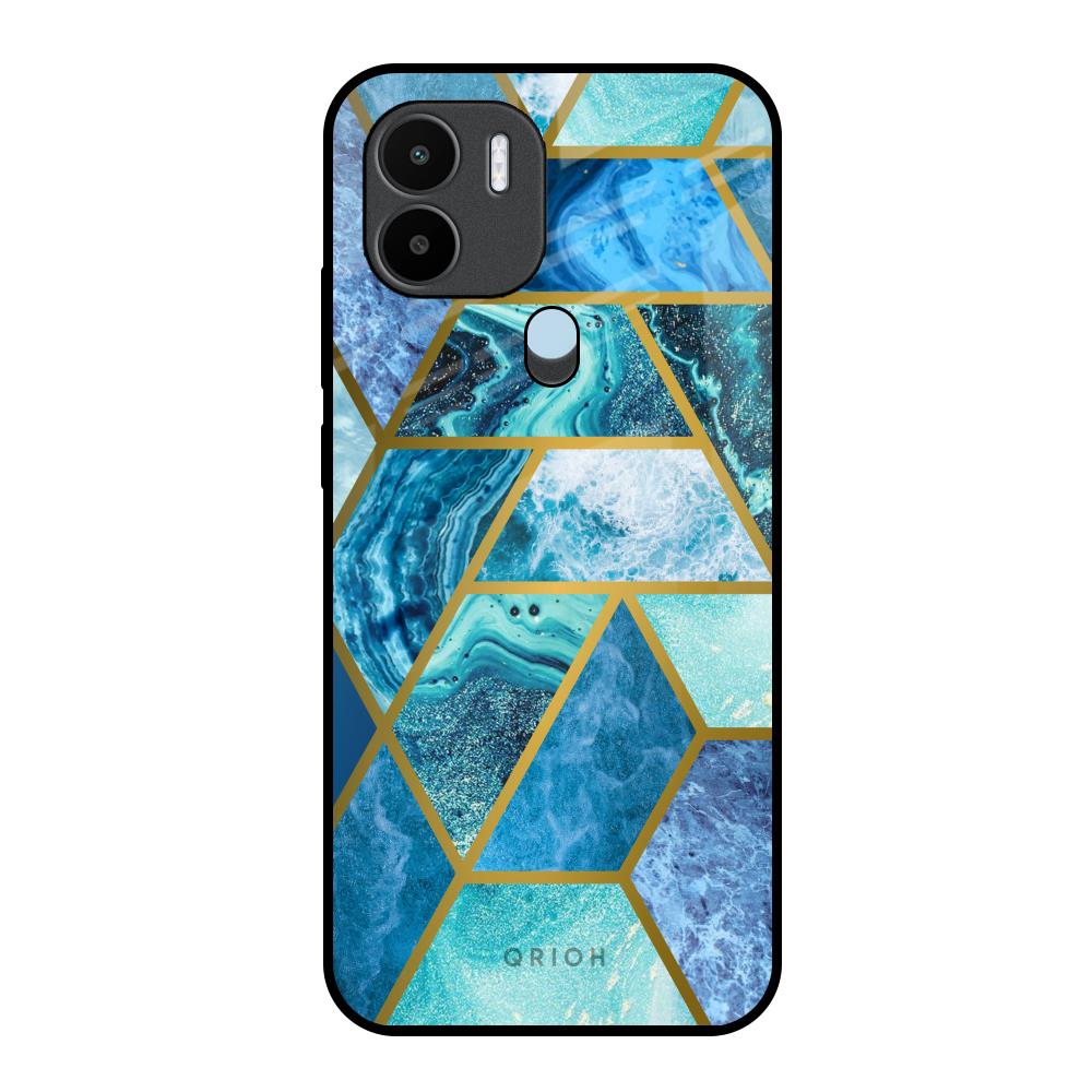 Turquoise Geometrical Marble Redmi A1 Plus Glass Back Cover Online