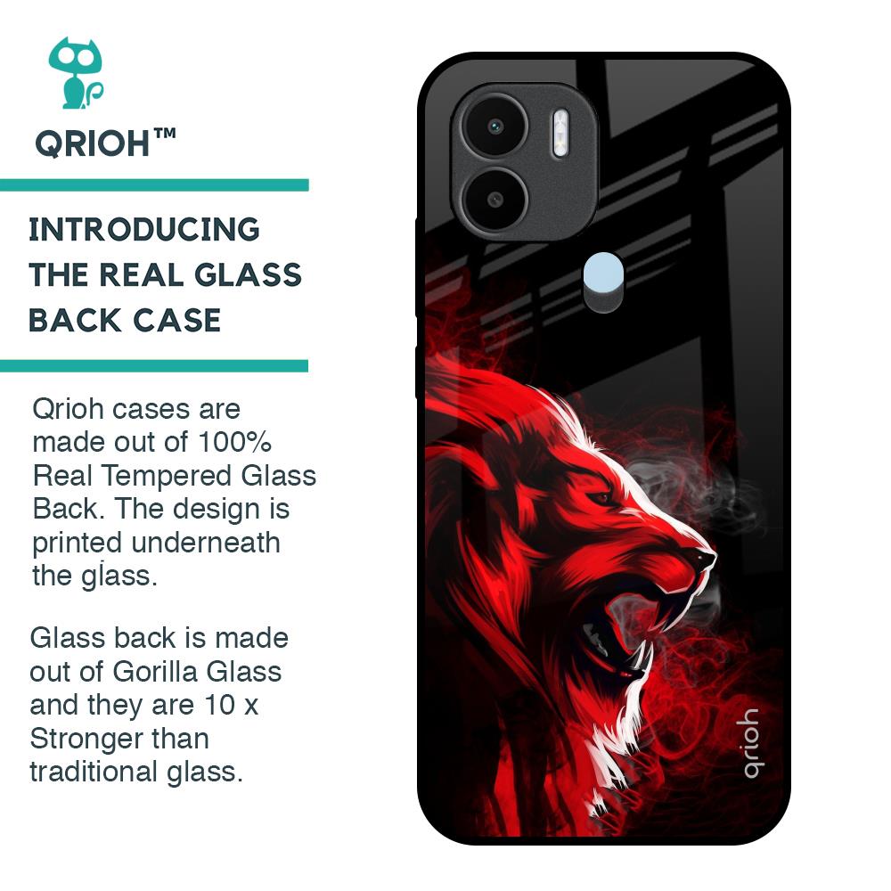 Red Angry Lion Glass Case for Redmi A1 Plus