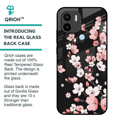 Black Cherry Blossom Glass Case for Redmi A1 Plus