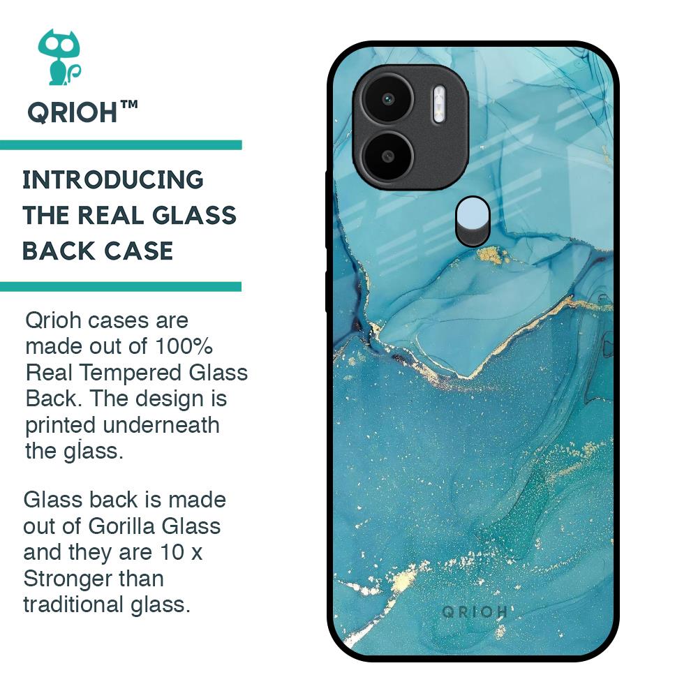Blue Golden Glitter Glass Case for Redmi A1 Plus