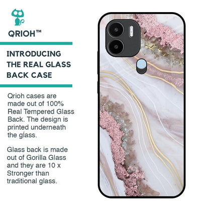 Pink & Gold Gllitter Marble Glass Case for Redmi A1 Plus