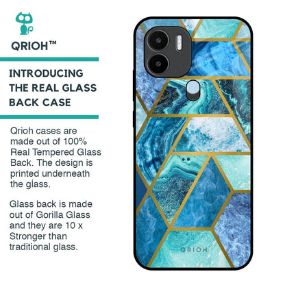 Turquoise Geometrical Marble Glass Case for Redmi A1 Plus