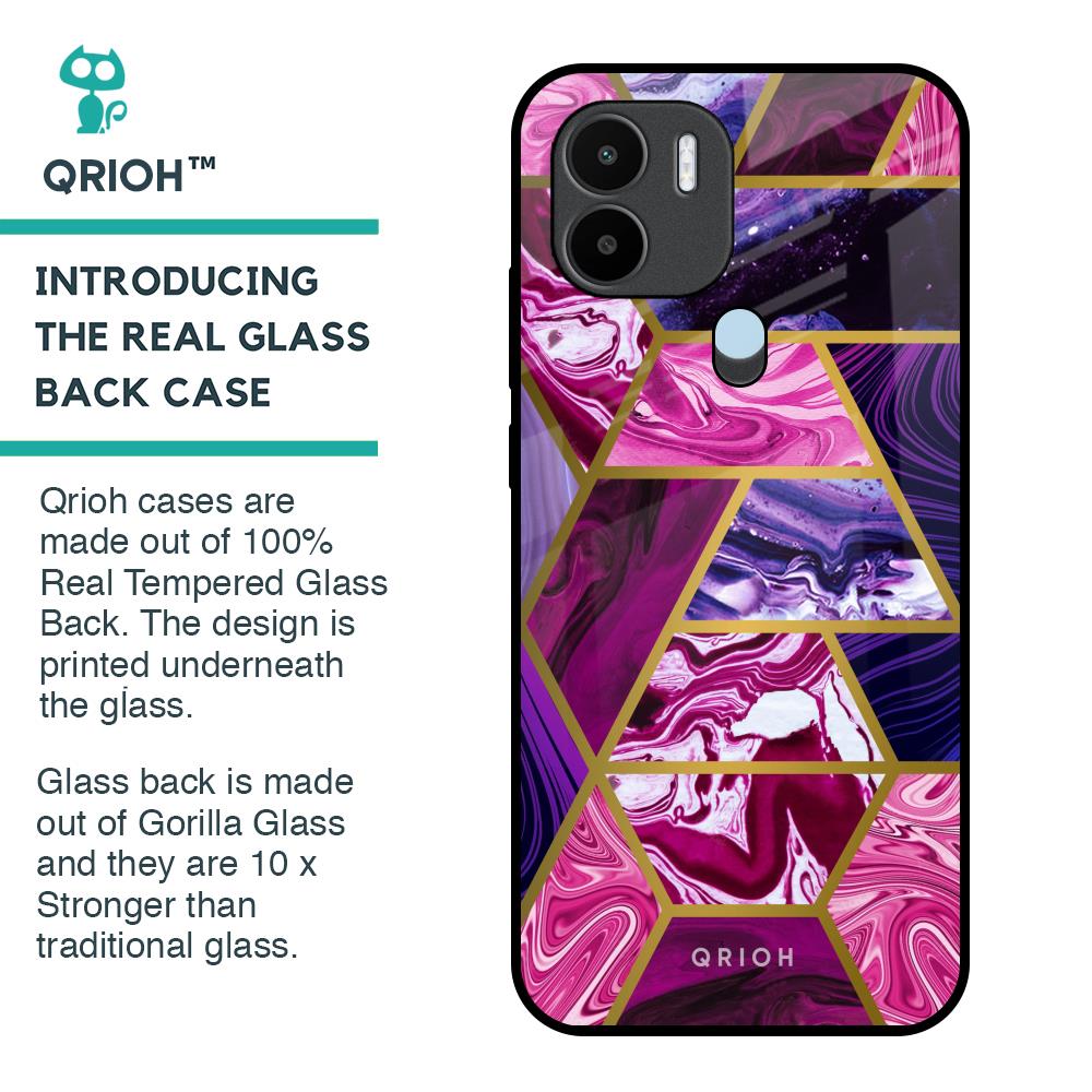 Electroplated Geometric Marble Glass Case for Redmi A1 Plus