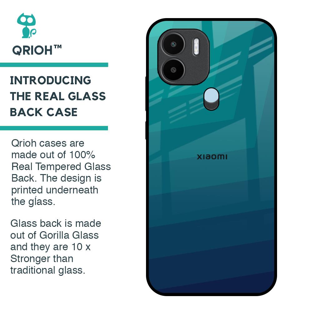 Green Triangle Pattern Glass Case for Redmi A1 Plus