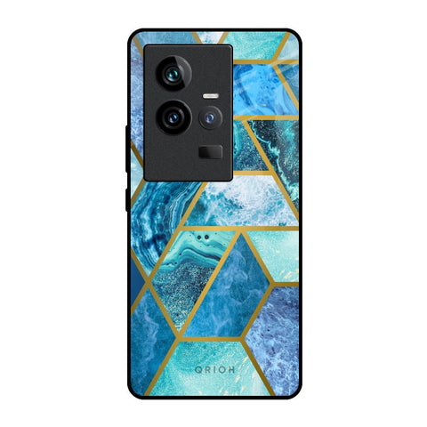 Turquoise Geometrical Marble iQOO 11 Glass Back Cover Online