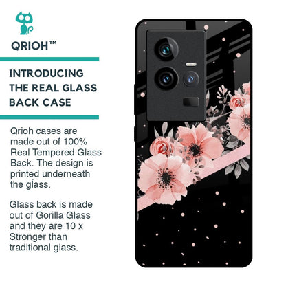 Floral Black Band Glass Case For iQOO 11