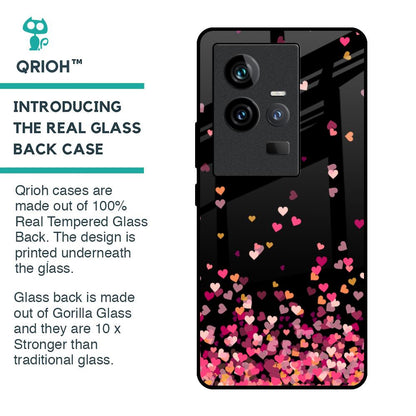 Heart Rain Fall Glass Case For iQOO 11
