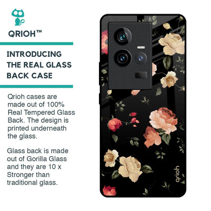 Black Spring Floral Glass Case for iQOO 11
