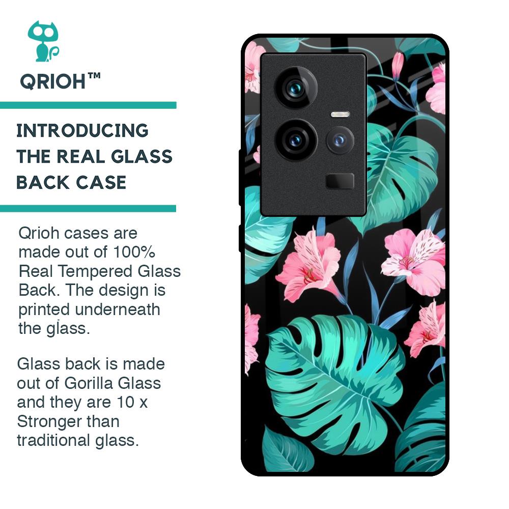 Tropical Leaves & Pink Flowers Glass Case for iQOO 11