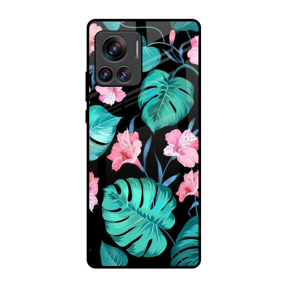 Tropical Leaves & Pink Flowers Motorola Edge 30 Ultra Glass Back Cover Online