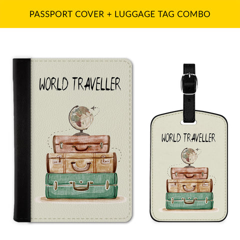 World Traveller Passport & Luggage Tag Combo