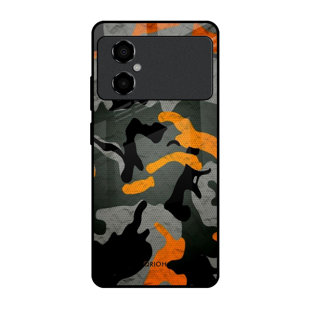Camouflage Orange Poco M4 5G Glass Back Cover Online