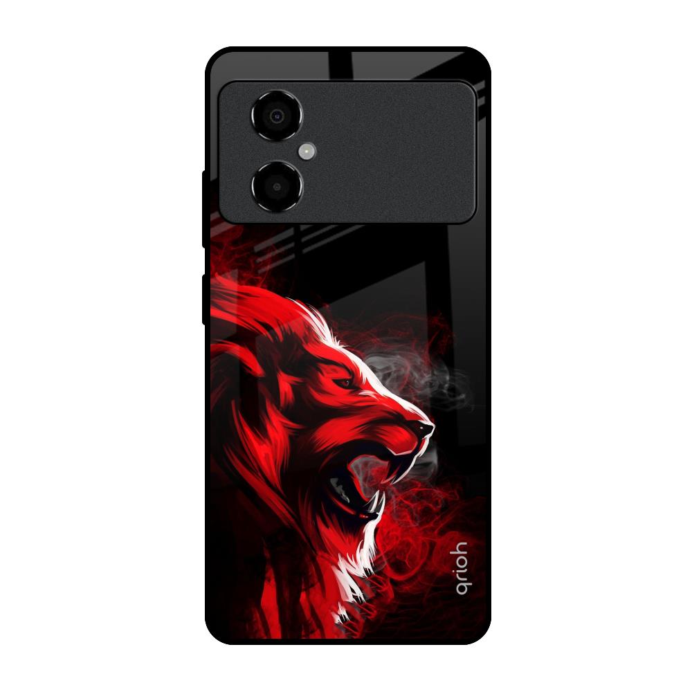Red Angry Lion Poco M4 5G Glass Back Cover Online