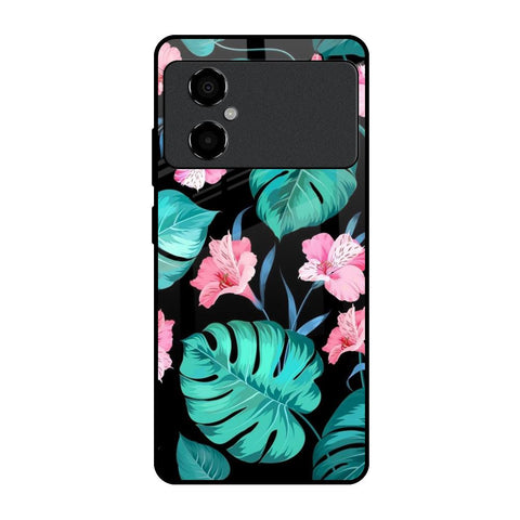 Tropical Leaves & Pink Flowers Poco M4 5G Glass Back Cover Online